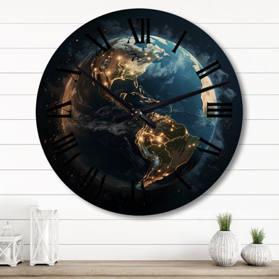 Earth Lights From Space I - Space Planet Oversized Wood Wall Clock