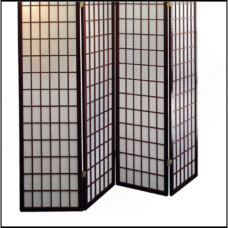 70" Tall 4-Panel Screen / Room Divider, Japanese Style With Cherry Finish