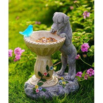 Solar Dog Statue For Garden Decor: Weatherproof Resin With Automatic Lighting - No Installation- Outdoor Yard Patio Balcony Art - Birthday Gifts For Bird Lovers Mom Grandma Women