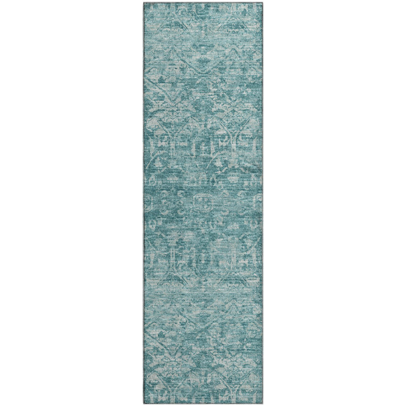Premium Machine Washable Mayfield AMF40 Oriental Rug, Blue, 2'3" x 7'6" Runner