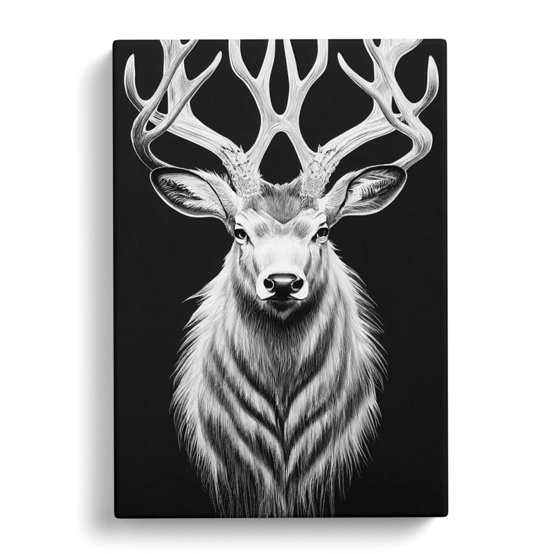 Monochrome Stag No.1 - Wrapped Canvas Print, 50cm H x 35cm W x 3cm D