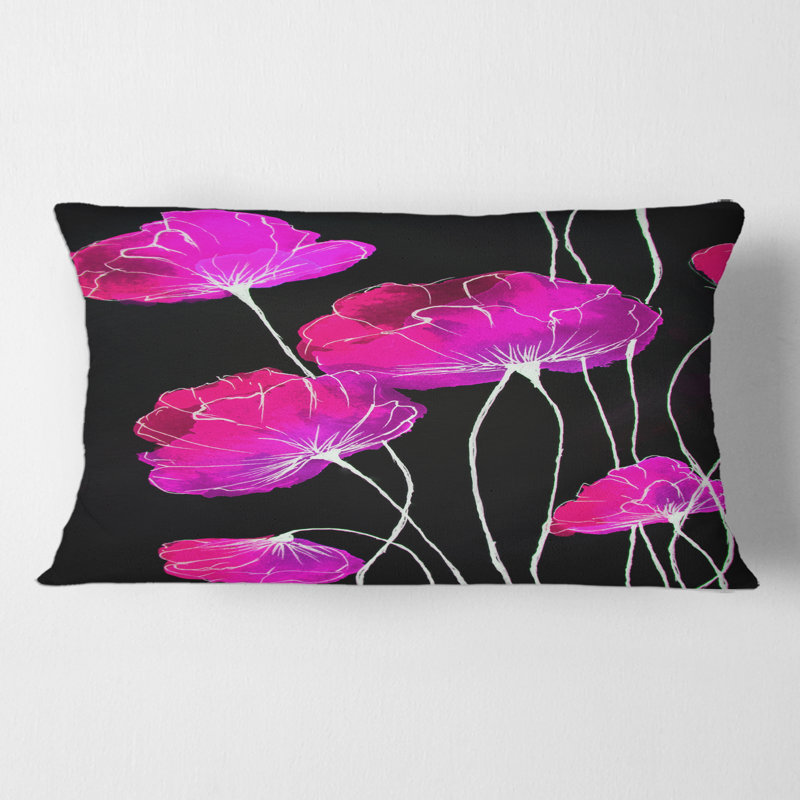 Abstract Red Flower Detail On Black I Abstract Lumbar Pillow