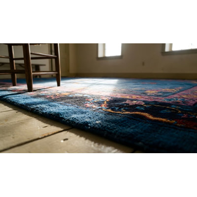 Tapis bleu antique Manchester - Art déco - Laine