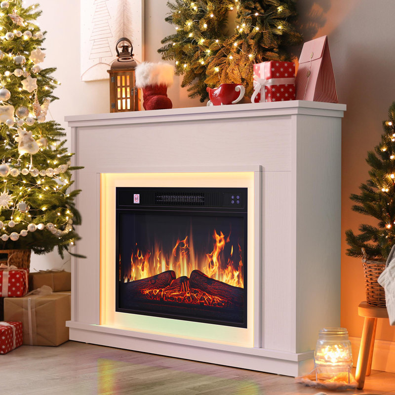 Balconera 100cm W White Electric Fireplace with 6824 BTU, White
