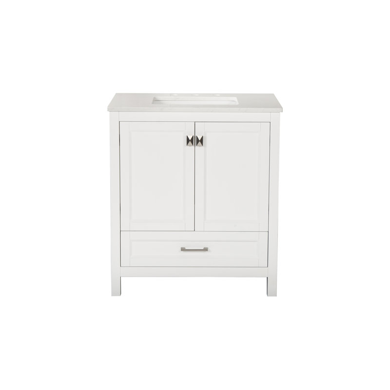 Meuble-lavabo encastré avec comptoir en marbre Shanelle, Blanc