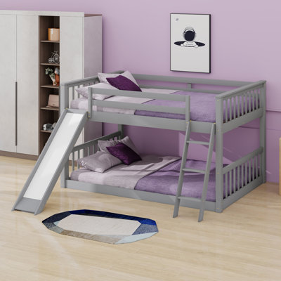Structure de lit superposé en bois avec échelle, glissière convertible, support de lattes de bois