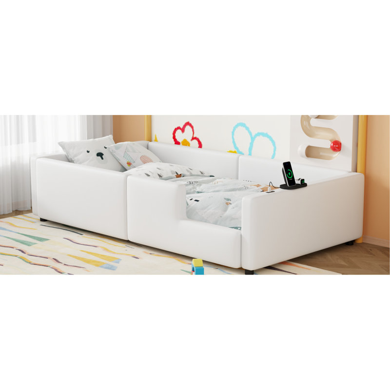 Lit plateforme tapissier simple blanc avec garde-corps et port de charge élevé - taille forte