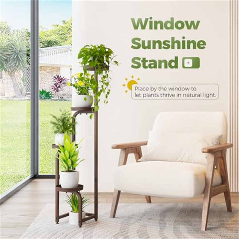 Support de plante d'angle pour pots multiples - Maximisez votre espace intérieur et extérieur - Brun mat, Brun mat