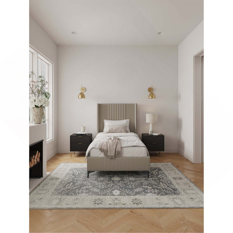 Lit tapissier Promenade, Taupe, Lit simple