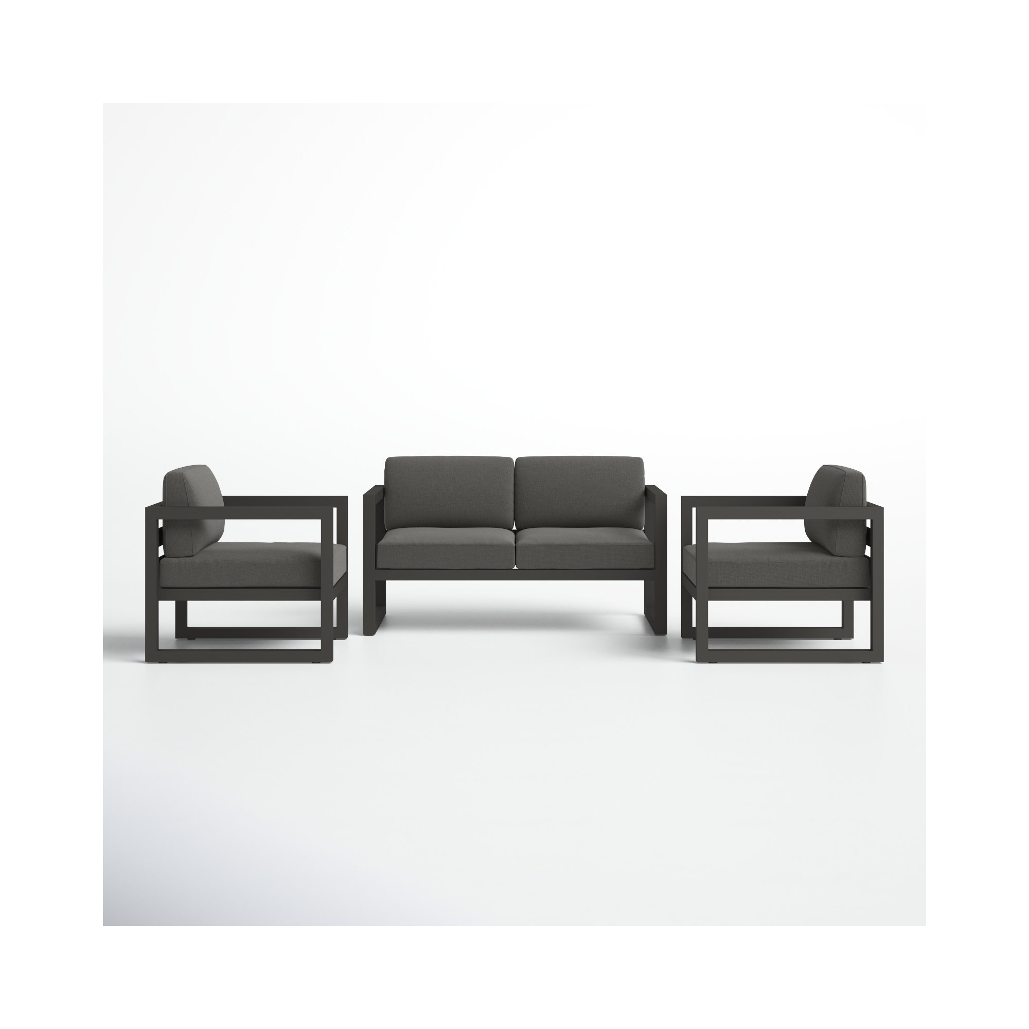 Smith 3 Piece Sofa Seating Group with Sunbrella Cushions, Canvas Charcoal, Slate
