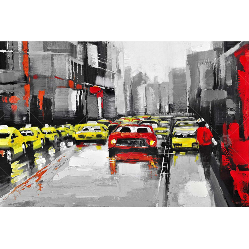 Gray Industrial Cities Canvas | Abstract Rainy Day Traffic Decor