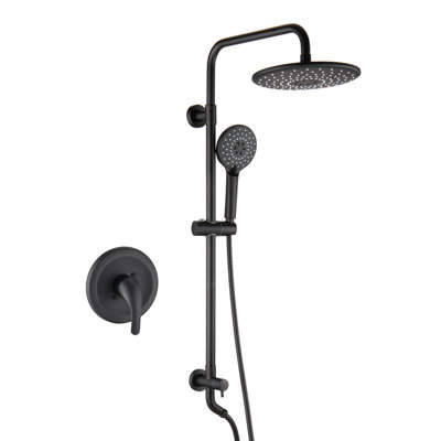 Wall Mounted Rain Showerhead And Hand Shower System With Adjustable Slide Bar (Rough-In Valve Included)