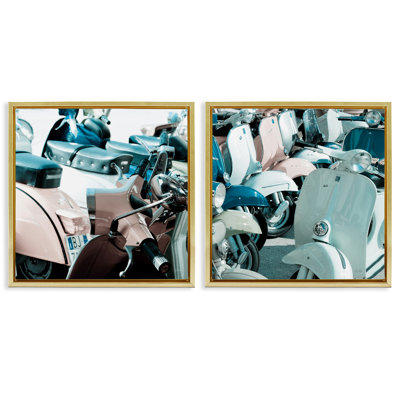  «Italian Scooters in Pastels», ensemble de 2 toiles flottantes encadrées par Deborah Revell