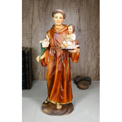 Statue Catholique Saint-Antoine de Padoue portant un bébé Jésus et une bible H 12 po