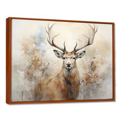 Minimalism Beige Deer Portrait III - Deer Framed Canvas Print Wall Art
