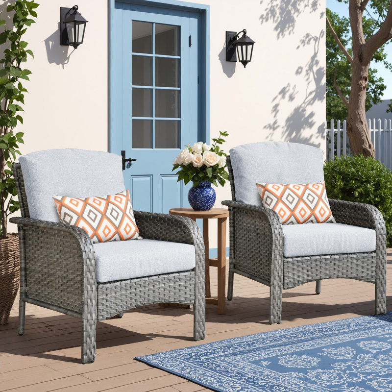 Allcot 2 - Person Outdoor Wicker Chairs, All Weather High Back Rattan Chairs 2-Seater with Comfy Cushions, Light Gray