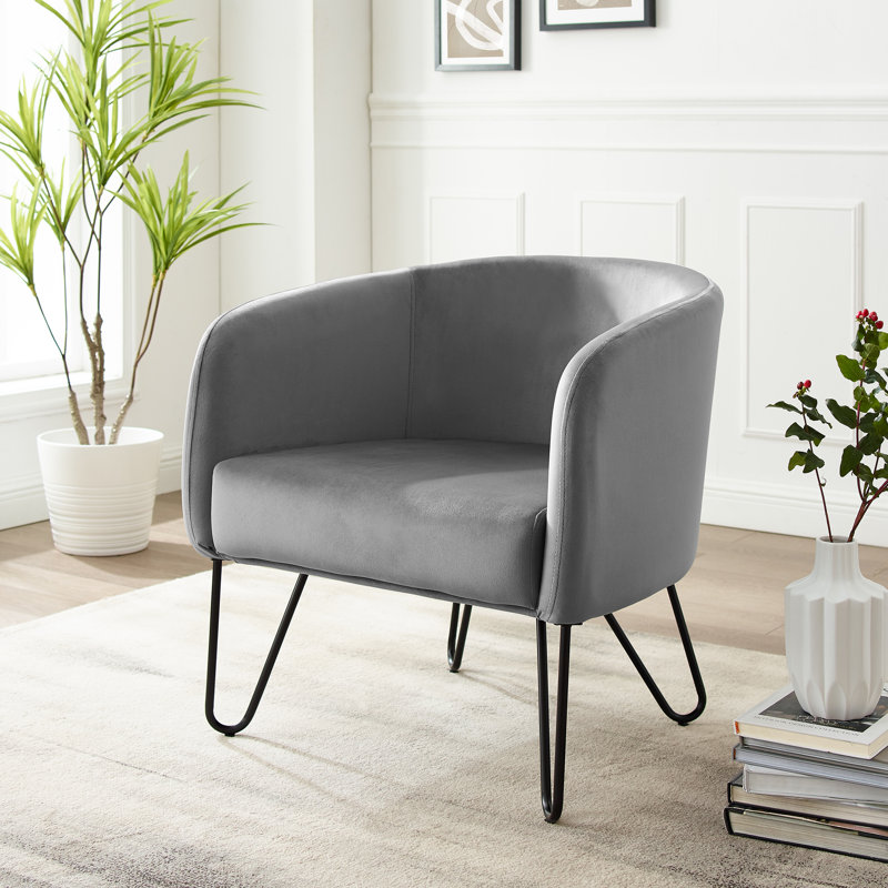 Fauteuil demi-tonneau en velours 25,5 po Livingston, Velours gris