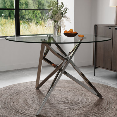 Table de salle à manger ronde en verre transparent de 47 pouces avec base