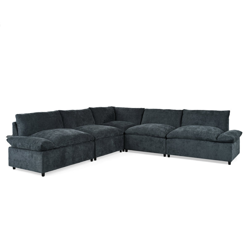Canapé modulaire gris foncé 115,5 po avec coussins et espace de rangement caché