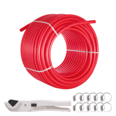 5/8" x 500ft Red PEX-B Tubing with Oxygen Barrier (O2 EVOH) - Durable Radiant Floor Heating Pipe Kit with Cutter & Clamps