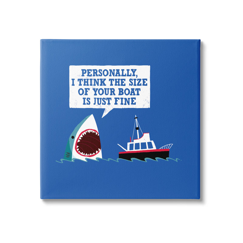" Silly Shark Eating Boat Ship Blue Ocean Waves " by Michael Buxton, Wrapped Canvas, 17" W x 17" H