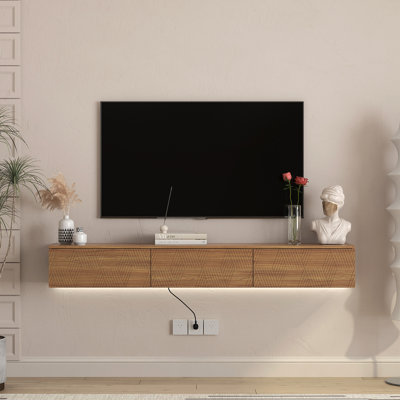 Meuble télé flottant fixé au mur avec 16 DEL de couleur, meuble télé moderne de 67 po, meuble télé flottant pour téléviseur 55 60 65 po