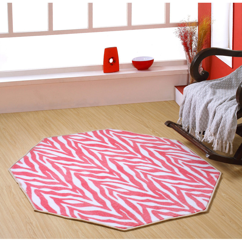 Zebra Light Pink Area Rug For Living Room, Dining Room, Kitchen, Bedroom, Kids, Octagon 8'