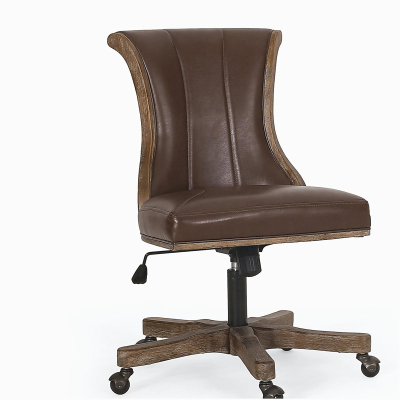 Chaise de bureau pivotante et élévatrice, Marron foncé, Faux cuir