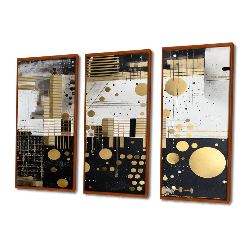 Ensemble d'art mural Essential Moon in Gold - Collages abstraits, H 40 po x l 60 po x P 1 po, Cadre flottant brun