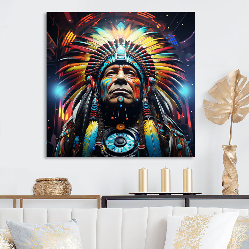 Blue Native American Heritage Myth - Native American Art Metal Wall Art, 29" H x 29" W