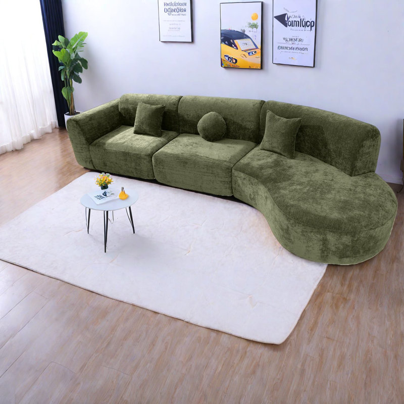 Canapé modulaire incurvé moderne, éponge haute densité, vert, salon