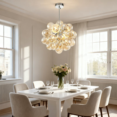 Modern Bubble Chandelier Light Fixture With Handblown Glass Orbs, Semi-Flush Mount Ceiling Lighting For Dining Room And Living Room