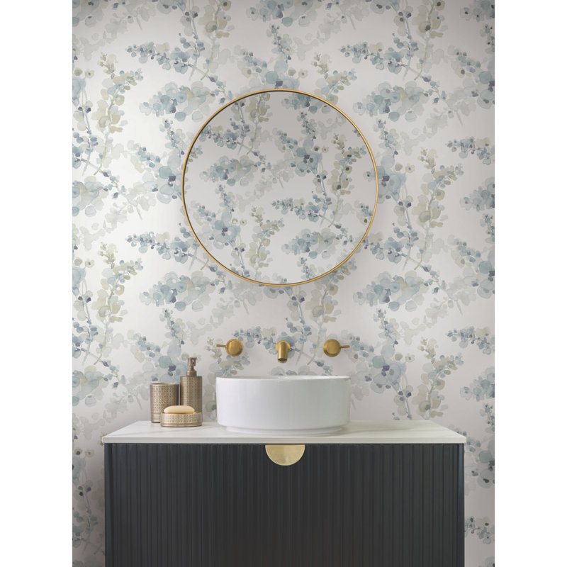 Blossom Fling Floral Metallic Wallpaper Roll, Blue