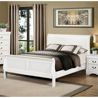Lit de chambre à coucher inspiré, blanc pleine grandeur avec rails traditionnels pour meubles