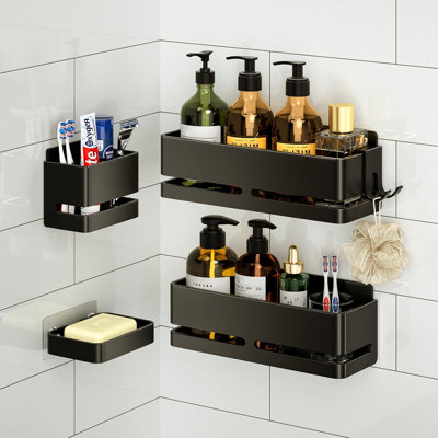 Bathroom Shower Caddy,No Drill Shower Shelves,5-piece Set-Black