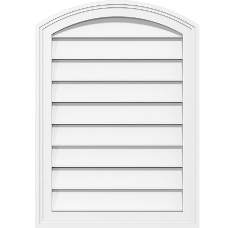 Arch Top Surface Mount Functional Brickmould Frame PVC Gable Vent, 14" H x 14" W x 1.5" D