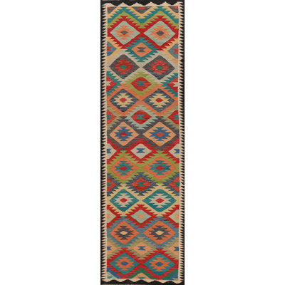 Geometric Wool Kilim Oriental Runner Rug 3x13