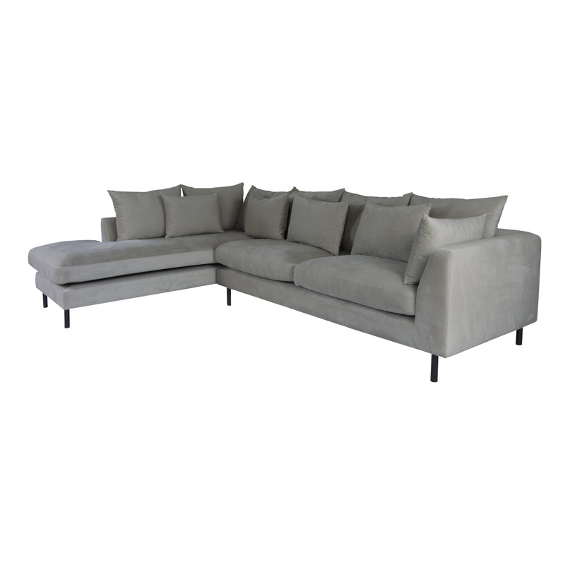 Verne 4 Seater Velvet Corner Sectional, Left Hand Facing, Grey