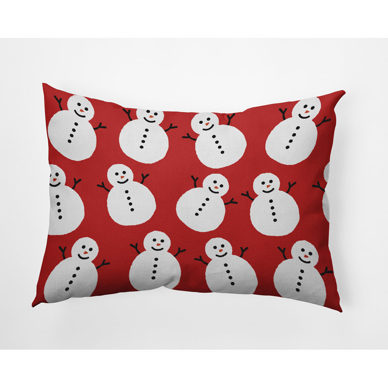 Coussin intérieur / extérieur Dancing Snowmen, H 14 po x l 20 po, Rouge
