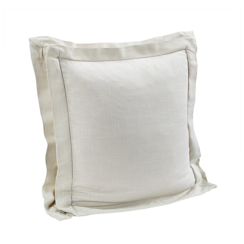 Luna Washed Linen Romantic Shabby Elegance Farmhouse 20x20 inch Double Flanged Throw Pillow, Light Tan