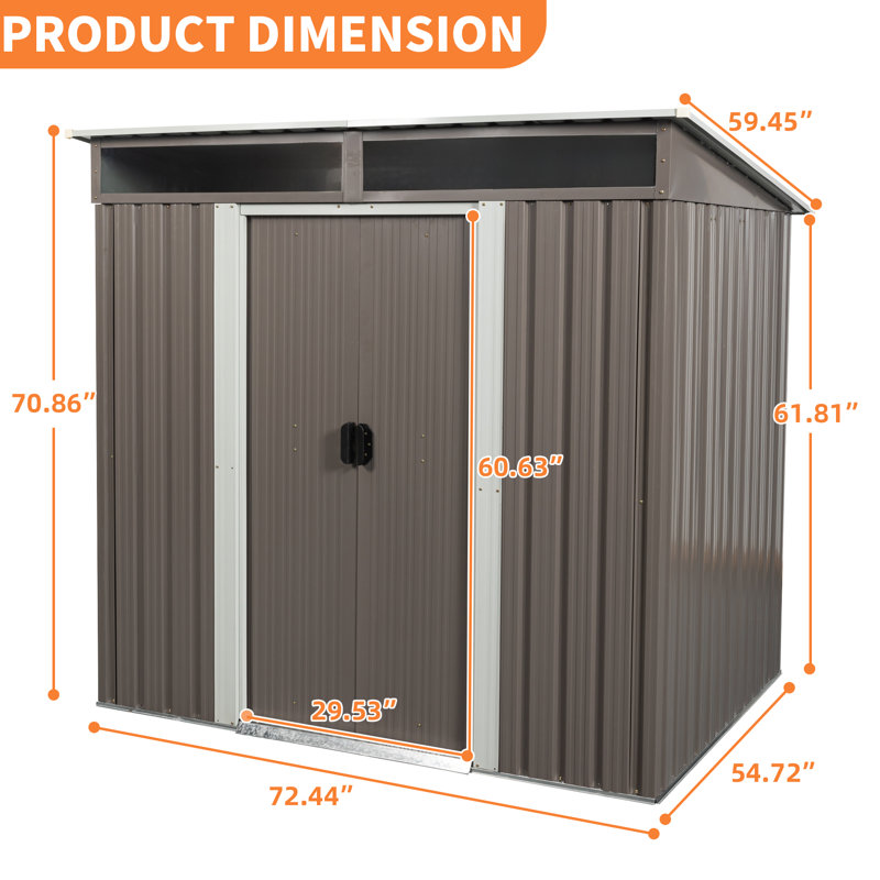 6 pi L 5 pi. D Remise de rangement extérieure en métal avec plaque transparente (gris) (30 pieds carrés)