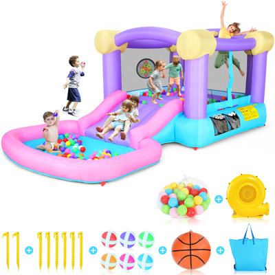 13.4' x 6.8' Inflatable Bounce House for Kid w/ Ball Pit,Slide,Air Blower,50 Ocean Balls,Basketball,Indoor/Outdoor, Dry/Wet Use