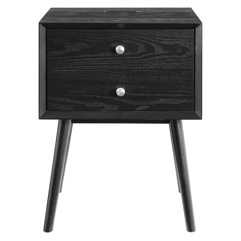 Ember Wood Mid-century Modern Nightstand, Black