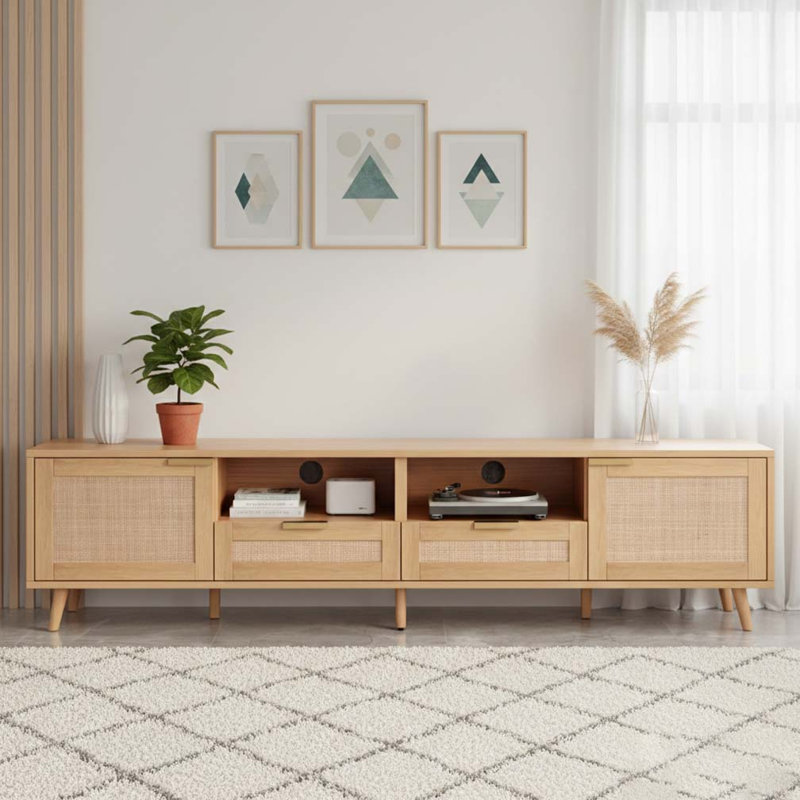 Rattan TV Stand for TVs up to 85'', Wood