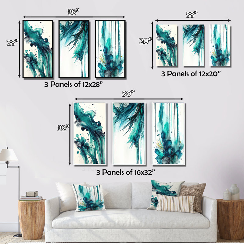 «Tropical Turquoise Joyfulness», 3 pièces sur toile, Toile tendue, H 40 po x l 60 po