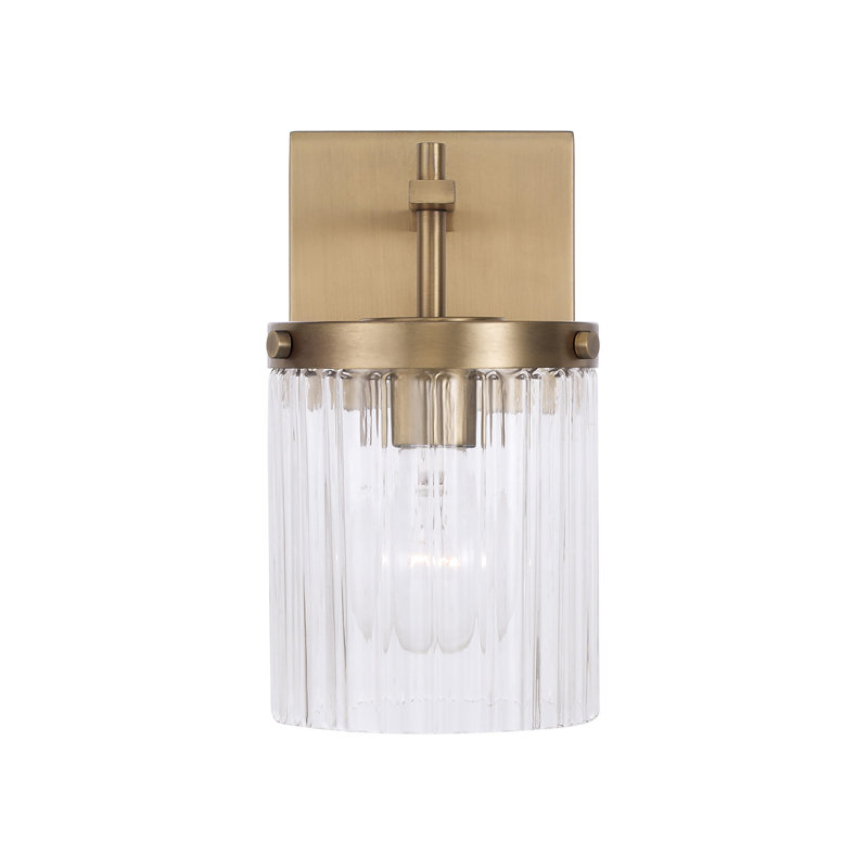 5.5" W x 10.75" H 1-Light Sconce with Clear Beveled Fluted Glass, Aged Brass