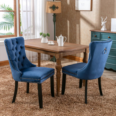 High Dining Seats, Blue Velvet Sw2001bl - Foam Filled Cushions, Luxurious Style Upholstered Furniture , Strong Wood Legs, Elegant Design
