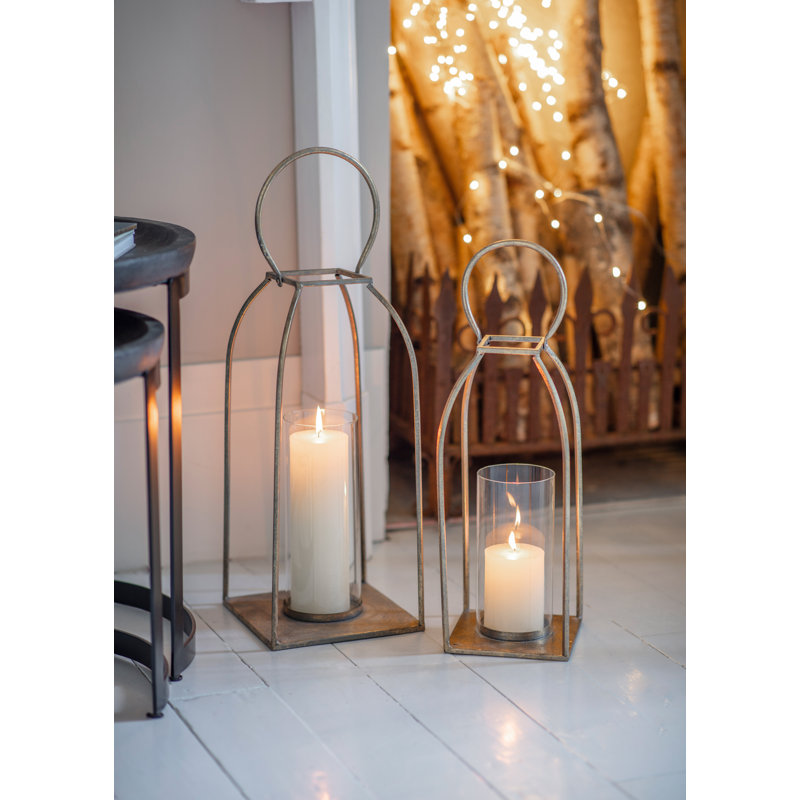 Alcora Glass Tabletop Lantern, Gold, 38cm H x 16cm W x 16cm D