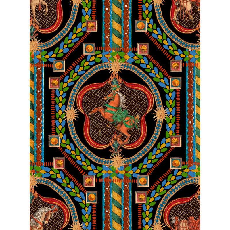 ORIENT EXPRESS Wallpaper Roll, Black/Red/Green/Blue/Teal/Yellow