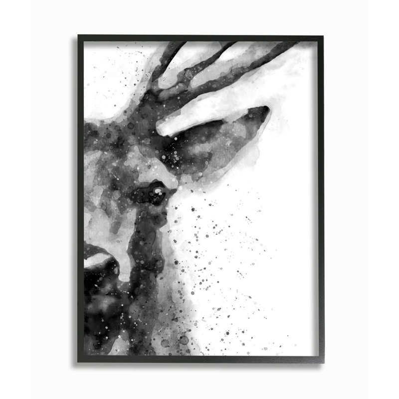 «Buck Reindeer Antler Wild Forest Animal» par Daphne Polselli - impression, H 30 po x l 24 po, Giclée encadrée noir minuit